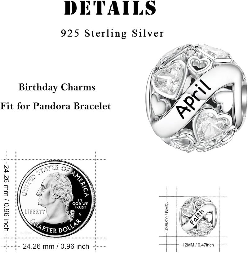 DALARAN Birthstone Charms for Charms Bracelet 925 Sterling Silver Heart Bead Happy Birthday Charms for Women - Image 5